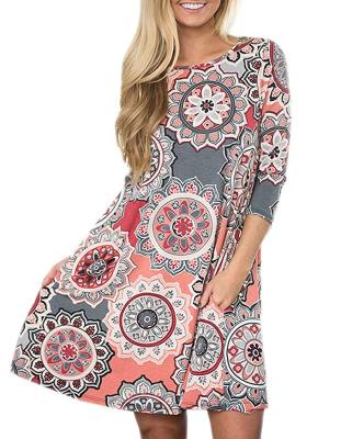 China Breathable Print Long Sleeve Tunic Swing Top T-Shirt Summer Women's Loose Dress With Pockets for sale