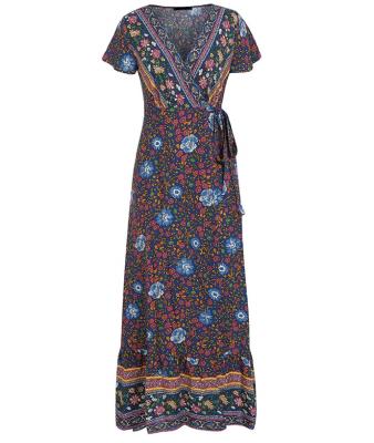 China New Design Women's Magicmk Slit Dress Breathable Beach Bohemian Side Printing for sale