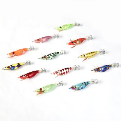 China Outdoor Activity Wholesale Fishing Shrimp Squid Hook Fishing Lure Luminous Wooden Jigger for sale