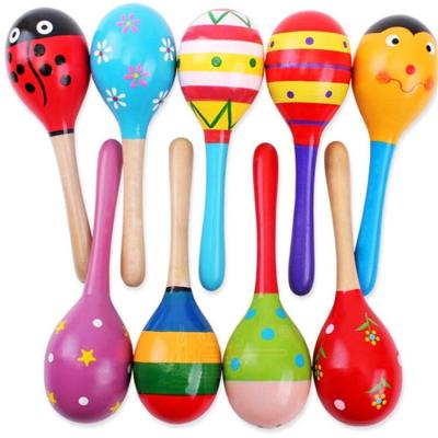 China Eductional Preschool Toys Eco-friedly Wooden Sand Hammer Noise Maker Baby Infant Maracas for sale