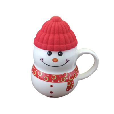 China Viable Ready For Shipping Christmas Gift Ceramic Mug Cartoon Water Cup Cute Snowman Gift Mug With Lid for sale