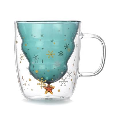 China Durable Heavy Duty Customized Double Christmas Tree Star Wish Glass Mug For Gift for sale