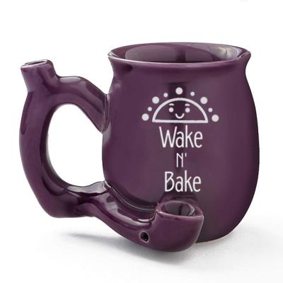 China 2020 Sustainable New Design Ceramic Wake And Bake Smoking Coffee Mug With Pipe for sale