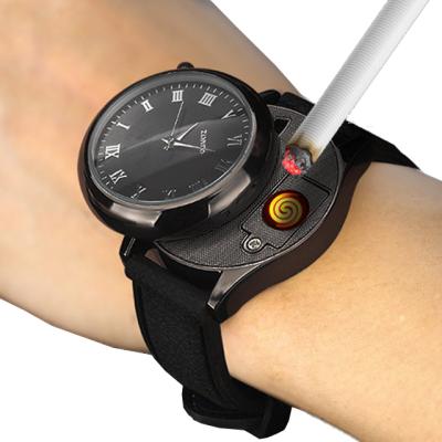 China 2020 Wholesale Electronic Leather Simple Military Watches Simple Military Watches USB Rechargeable Flameless Cigarette Lighter Watch for sale