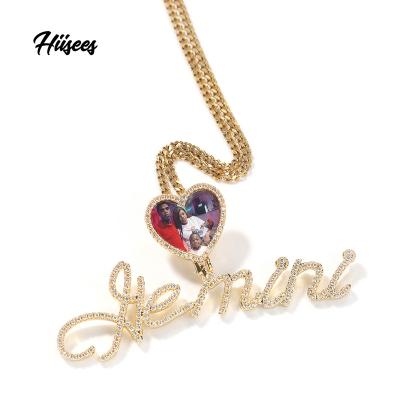 China Hiphop Hip Hop Ice Cream Non Tarnishing Jewelry Personalized Diamond Name Frame Pendant Necklace With Photo Jewelry for sale