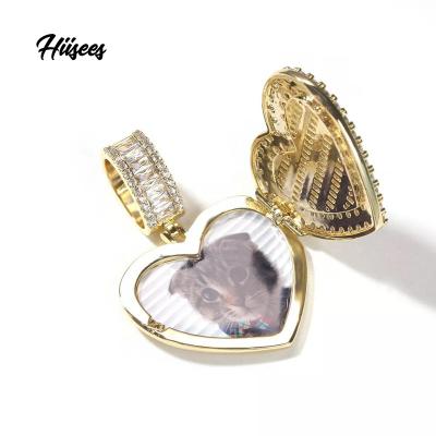 China Europe and America Iced Out Heart Shape Photo Pendant Custom Sublimation Masks Memory Pendant Picture Necklace Personalized Hitter Jewelry for sale