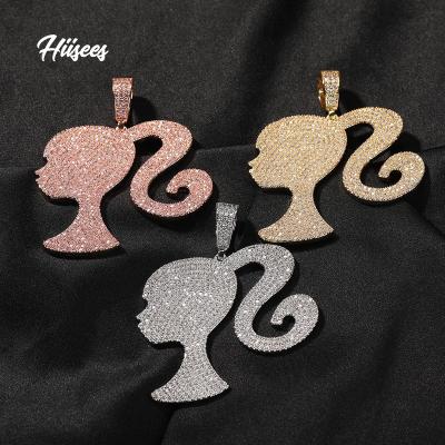 China Hiphop Hiphop Fine Jewelry Cartoon Gril Necklace Rose Gold Plated Iced Out Zircon Pendant Hitter Charms Necklace for sale