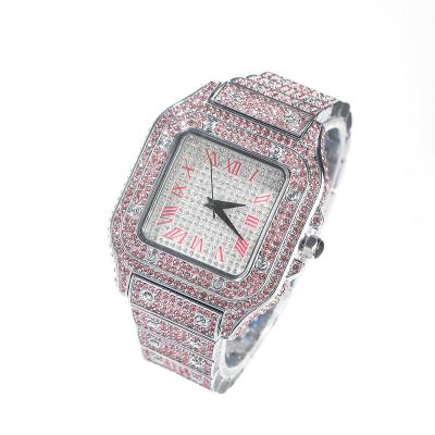 China Alarm Iced Out Diamonds Square Watch Hip Hop Luxury Waterproof Full Pink Blue Fashion Watch New For Women Man for sale