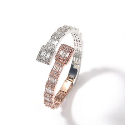 China Hot Punk Iced Out Luxury Jewelry Rose Gold Plated Square Zirconia Women Bracelet Bangle Hiisees Outlet Women for sale