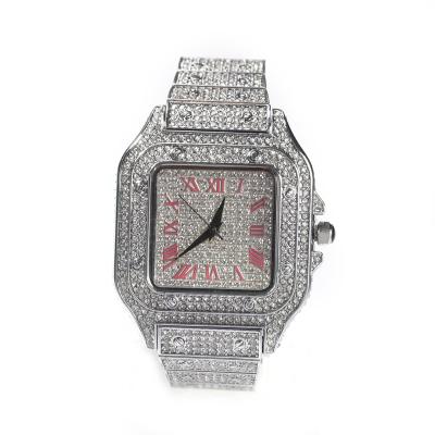 China Luxury Iced Out Alarm Hip Hop Square Shape Watch Women Men Waterproof Pink Blue Number Watch For Women Man for sale