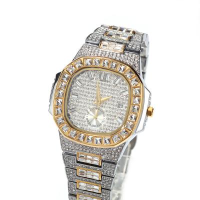 China High Quality Diamond Watch Luxury Women Man Alarm Quartz Watch Hip Hop Jewelry Round Dial Bling Watches for sale