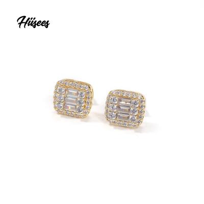 China Vintage Hot Sale Square Wand Cut CZ Earring Screw Stud Earring Jewelry Gift Party Women Man Earrings Wholesale for sale