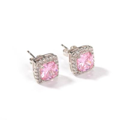 China Vintage Hip Hop Jewelry Iced Out Pink CZ Stud Earrings Adjust Black Zircon Women Bling Mens Stud Earrings for sale