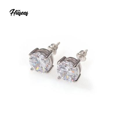 China Hiphop Vintage Big Zircon Earrings 6mm 8mm Zircon Pink 925 Silver Earring High Quality Round Screw Back Earrings for sale