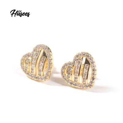 China Vintage Hiisees Iced Out S925 Sterling Silver Stud Hip Hop Women Hitter Earrings Jewelry Heart Shape Earrings for sale