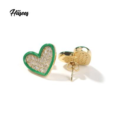 China New Vintage Hip Hop Heart Shape Oil Green Oil Pink Earrings 18K Gold Plated Earrings Stud Earrings Women Accessories for sale