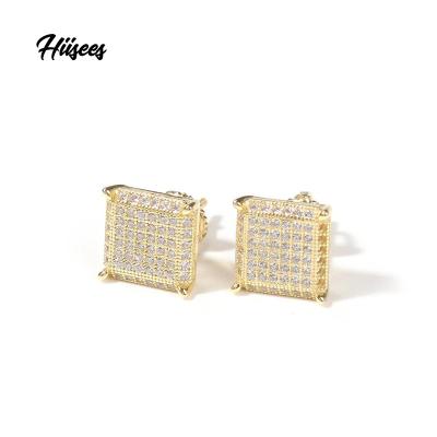 China Other Outlet Iced Out CZ Stud Earring Micro Paved Earrings Square Shape 925 Full Silver CZ Bling Bling Women Man Earrings for sale