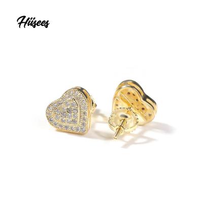 China Luxury Korean Vintage Hip Hop Stud Earrings D.C.A. CZ Heart S925 Single Silver Cubic Zircon Double Earring for sale