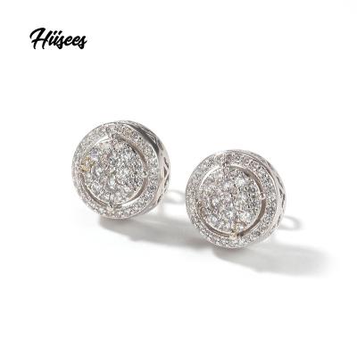 China Vintage Hiisees Layered Cluster Zircon Stud Earrings Iced Out Vintage 925 Silver Statement Diamond Men Earrings for sale