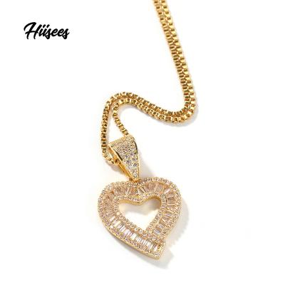 China New Fashion Hiphop Iced Out CZ Hollow Heart Necklace Women Trend Vintage Copper Zircon Love Pendant Necklace for sale