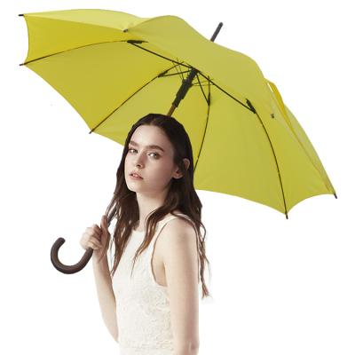 China All in 1 Walking Stick Wooden Windproof Upright Yellow Umbrella for sale