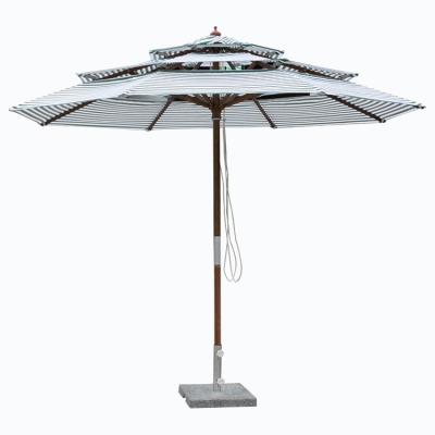 China Waterproof Cover Customized Quality Polyester Patio Hotel Use Garden Manual Windproof Large Restaurant Umbrella Outdoor Wooden Umbrella for sale