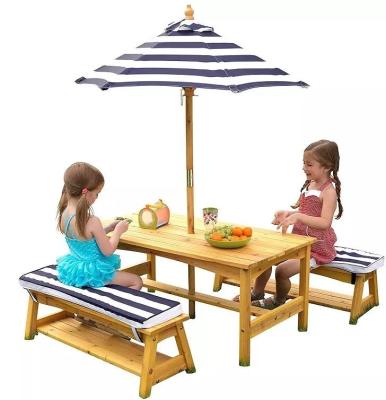 China OEM Modern Folding Outdoor Picnic Tables With Market Umbrella Picnic Table With Wooden Umbrella Picnic Dining Set With Benches for sale