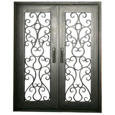 China Modern Professional Door Iron Grill Design / Wrought Iron Exterior Door With Sidelight for sale