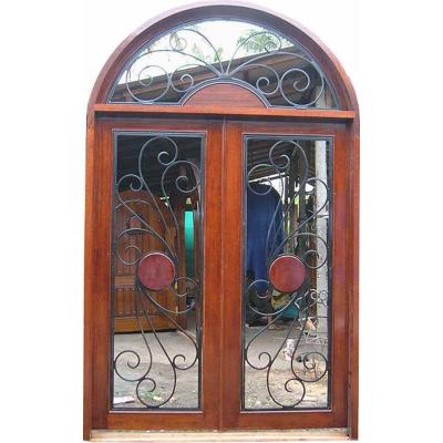 China Modern solid wood door with iron grill for sale