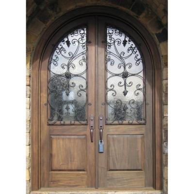 China Modern solid timber door with wrought iron grill for sale