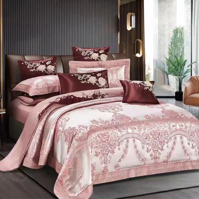 China Hot Sale Jacquard Bed Skirts Set Bilateral Floral Printed Double Layer Bedspread Sheet Bed Skirt Bedding Set for sale