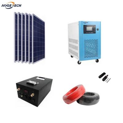 China AogeTech 3KW 5KW 10KW 12KW 15KW 24V 48V 96V Hybrid Solar Panel Full System Kit MPPT LIFEPO4 Built-in Battery PM03S for sale