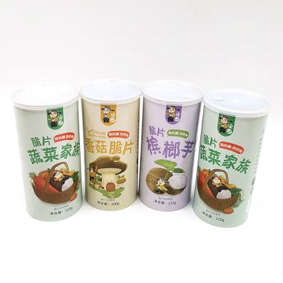 China Recycled Materials Potato Chip Wrapping Paper Cans Composite Paper Boxes With Aluminum Foil Easy Tear Lid for sale