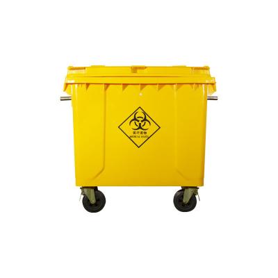 China Sustainable Yellow Clinical Waste Bin 4 Wheel 660L Medical Trash Can For Hospital Waste Collection for sale