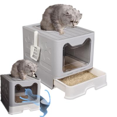 China Stored Square Easy To Clean Cat Litter Box Removable Cat Toilet Cat Litter Box for sale