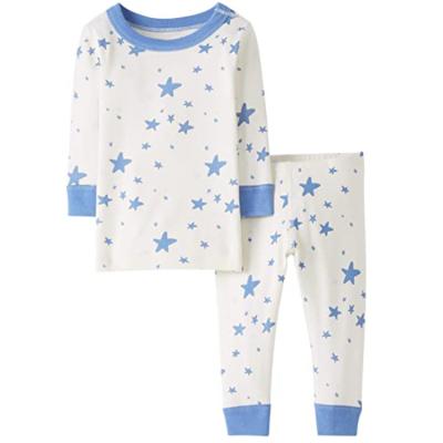 China Wholesale QUICK DRY Star Print Star Boys 2 Piece Long Sleeve Pajama Set White Sleepwear 2 Piece for sale