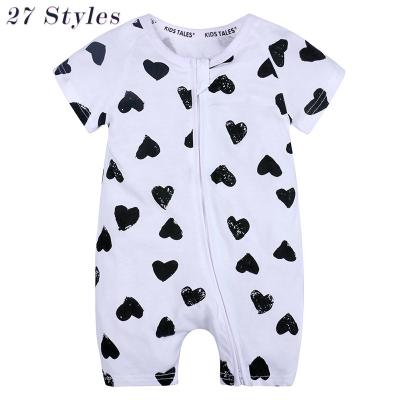 China Summer Short Sleeeves Girls Boys Short Sleeve Print Jumpsuit Baby Romper 1 Piece White Organic Cotton Romper Summer for sale