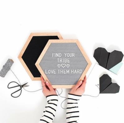 China New Minimalist Hexagonal Felt Message Board Manual Wooden Letter Message Board Shooting Props Can Be Customized for sale