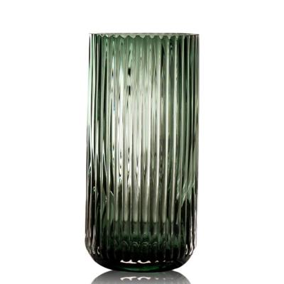 China Modern simple U-shaped vertical handmade striped straight tube household packing machine flower living room ornaments nordic glass vase for sale