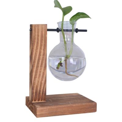 China Beautiful gift simple and creative hydroponic transparent home vase pineapple green small wood frame table decoration for sale