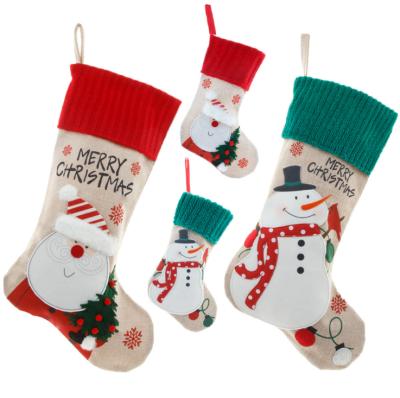 China Festival Decoration Christmas Decorations New Canvas Embroidery Old Man Snowman Gift Candy Bag Christmas Socks Gift Bag Pendant Home Accessories for sale