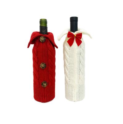 China 2021 Creative Hot Selling Christmas Decoration Supplies Knitted Red Wine Bottle Bag For Christmas Decor Home Decor for sale