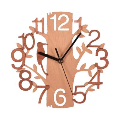 China New Product Amazon Wooden Creative Home Wall Clock Double-Layer Popular Classical/Postmodern Bird Three-Dimensional Wall Clock for sale