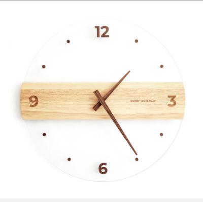 China Creative Nordic Simple Solid Wood Decorative Wall Clock Europe Acrylic Living Room Clock Home Glass Wall Clock for sale