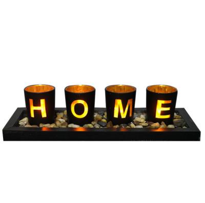 China Creative Popular Wooden Creative Candlestick Set Letter Amazon Candlestick Home Decoration Glass for sale