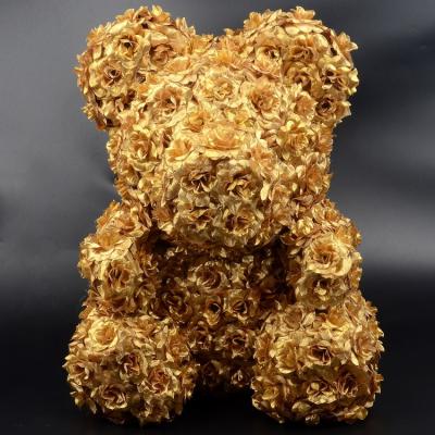 China Gift Gold Mini Rose Bear Flower Decoration Artificial PE Foam Rose Flower Bouquet Wedding Party Decor Teddy Flower DIY Craft Handmade for sale