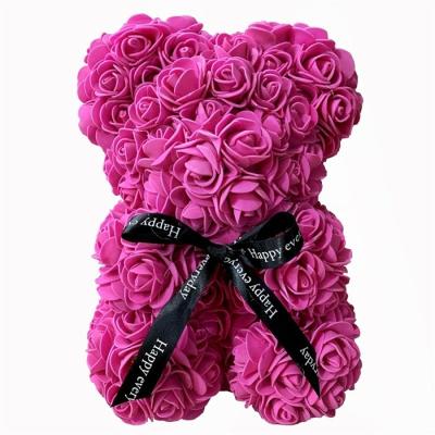 China Rose Bear Gift Birthday Party Decoration Multicolor Foam Rose Teddy Bear Girlfriend Valentines Day Gift 25cm Artificial Flowers for sale