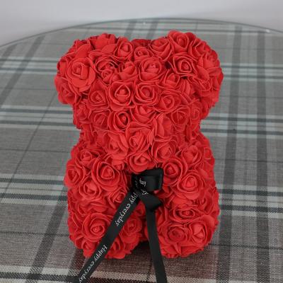 China Artificial Flower Handmade Home Teddy Bear Valentines Gift 25CM Girlfriend Birthday PE Foam Decor Handmade Rose Bear for sale