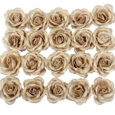 China decorative flowers & Garlands Wholesale Gold 4cm Silk Rose Flower Heads Decorative Flowers Artificial Flower Wall Custom Made for sale