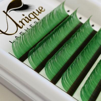 China Green Color Natural Soft Person Lashes Wholesale High Quality Beautiful Eyelash Extensions 0.07mm for sale